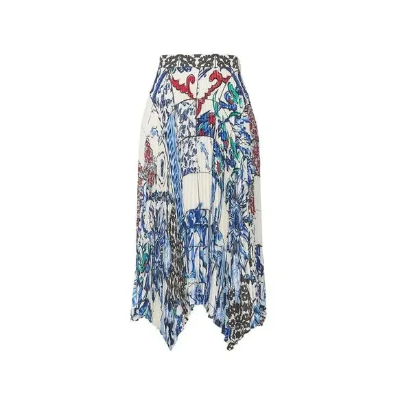 TORY BURCH White Pleated Skirt Sunburst Floral Handkerchief Hem - Picture 7 of 15